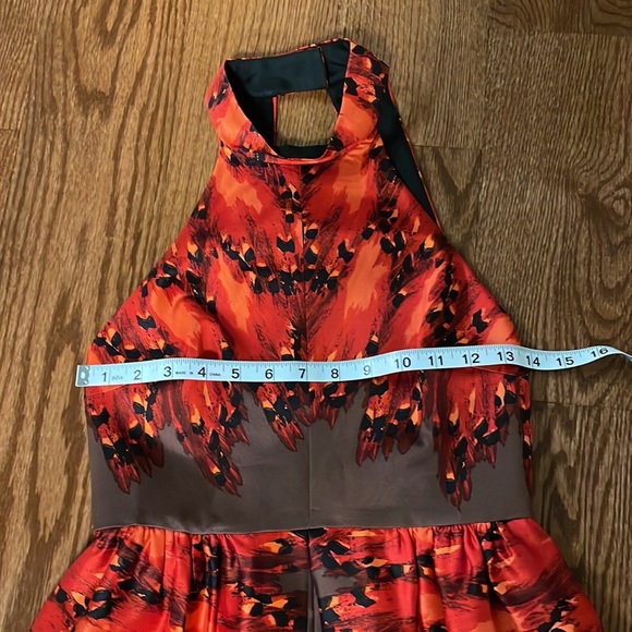 NWOT TIBI SILK mini OPEN BACK high COLLAR halter Multi red brown pleat front 0 - Picture 11 of 16